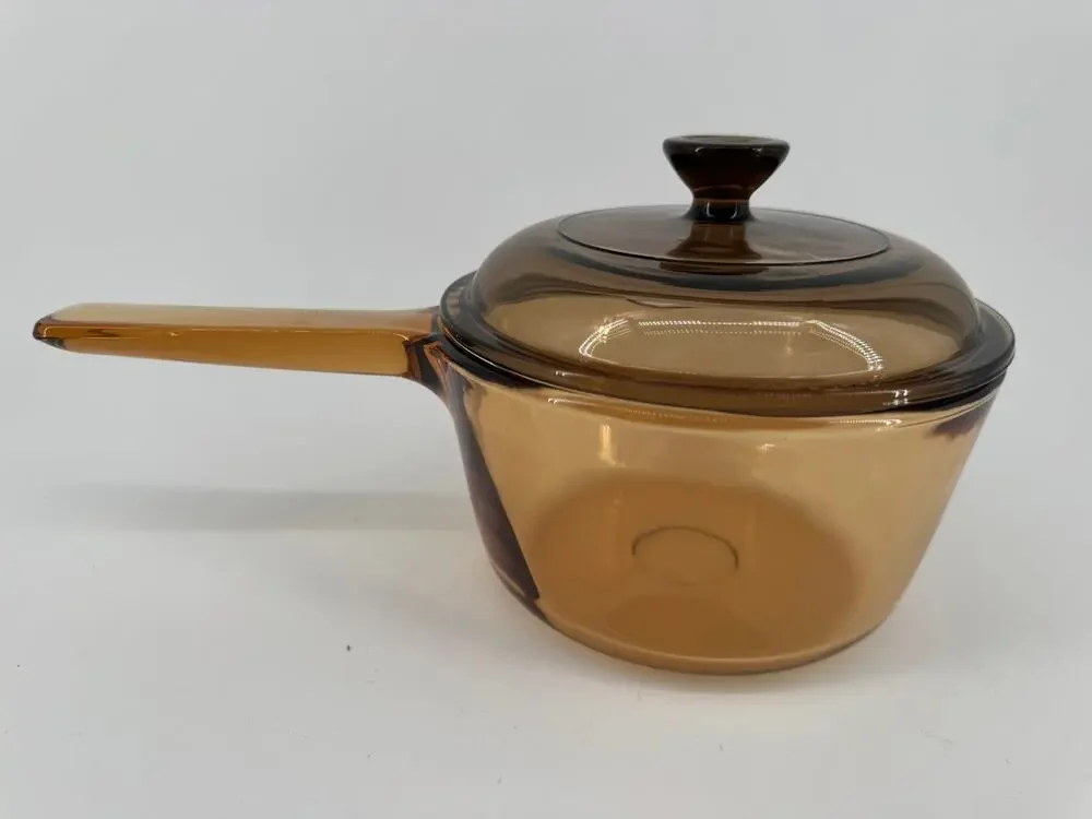 Corning Visions 1L Amber Glass Saucepan V-1-C Lid USA Vintage Pyroceram 1 Quart